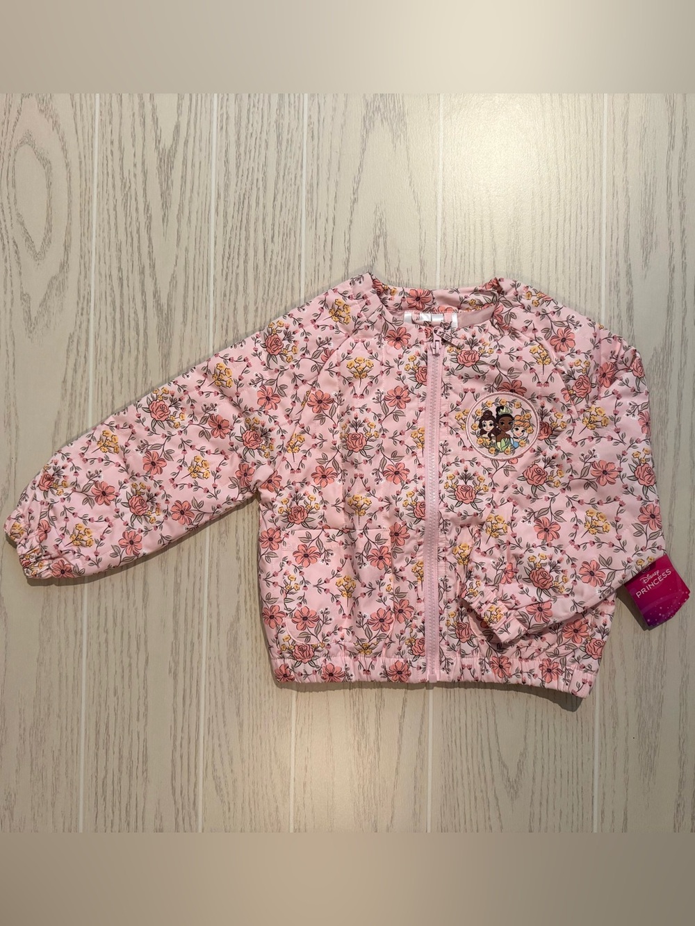 Disney Princess Toddler Girls 4T Pink Floral Quilted Jacket Belle Tiana Outdoor